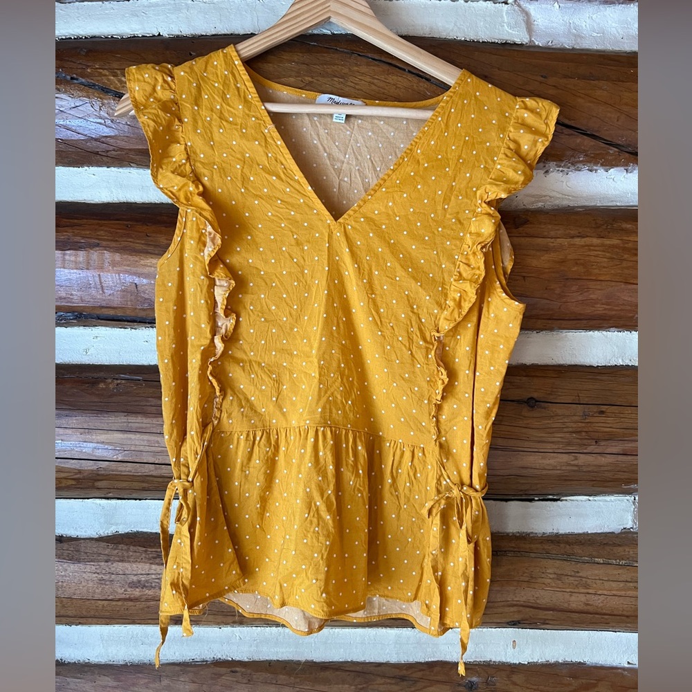 Madewell cotton blend ruffle tie top